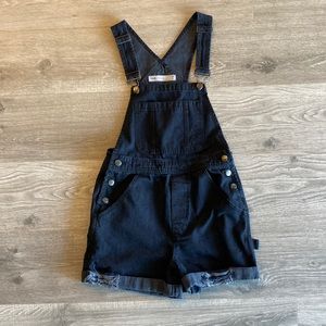 ASOS Black distressed denim short overalls
